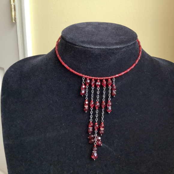 Romantic Vintage Boho Locket Necklace and Beaded Chocker Red OS - Picture 8 of 16